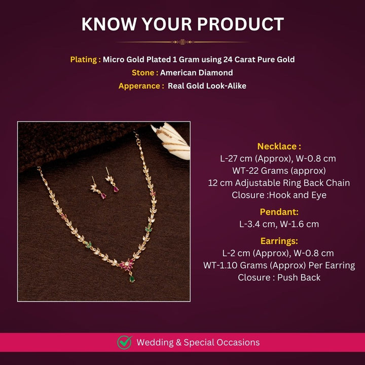 Micro Gold Plated Necklace Jewellery set Measurement Image - Sasitrends