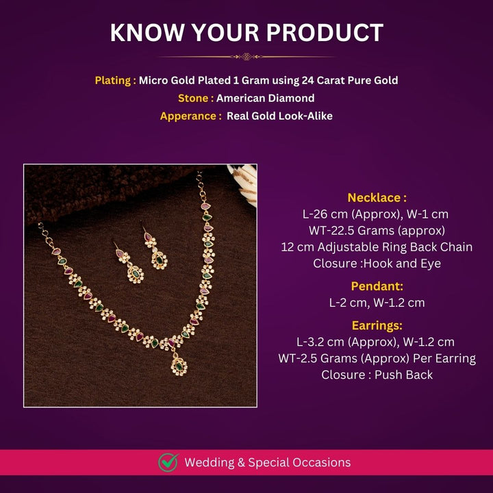Micro Gold Plated Necklace jewellery set Measurement Image - Sasitrends