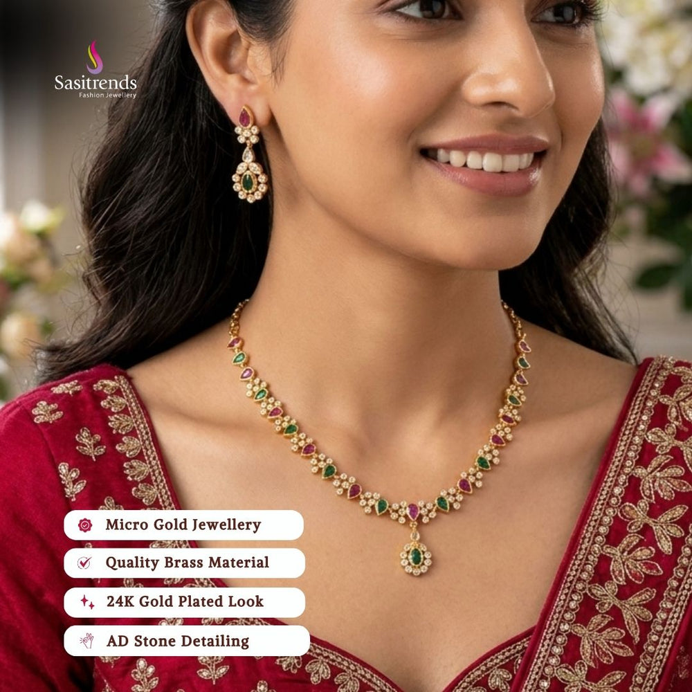 Party wear guaranteed 24k micro gold plated american diamond necklace set - Sasitrends
