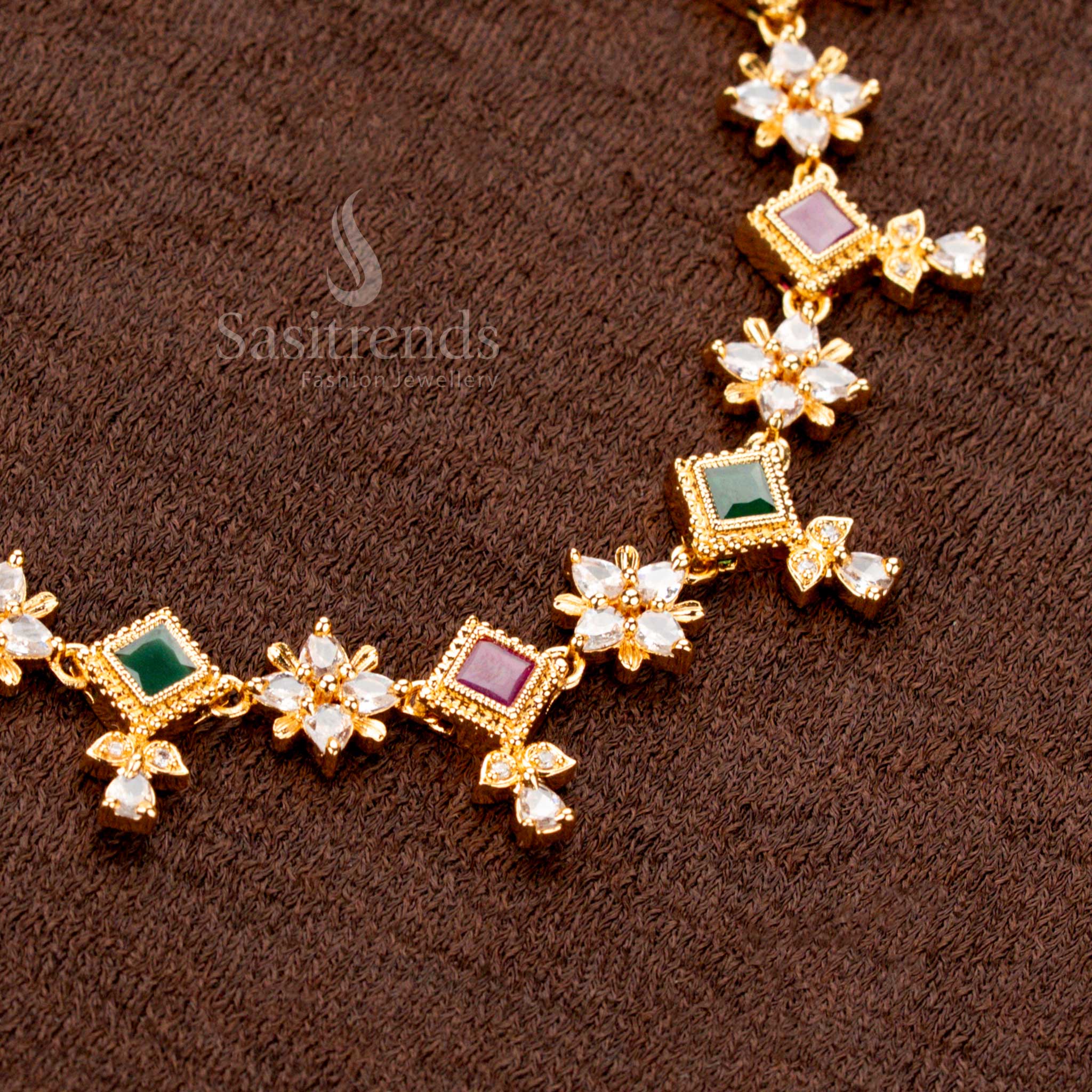 Gold Plated AD Necklace and Earrings for Saree and Festive Wear - Sasitrends