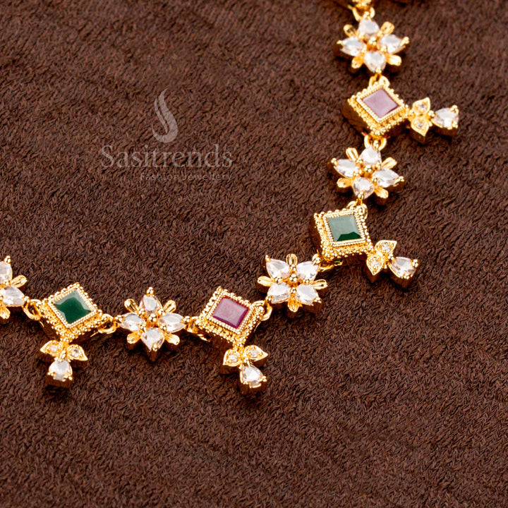 Gold Plated AD Necklace and Earrings for Saree and Festive Wear - Sasitrends