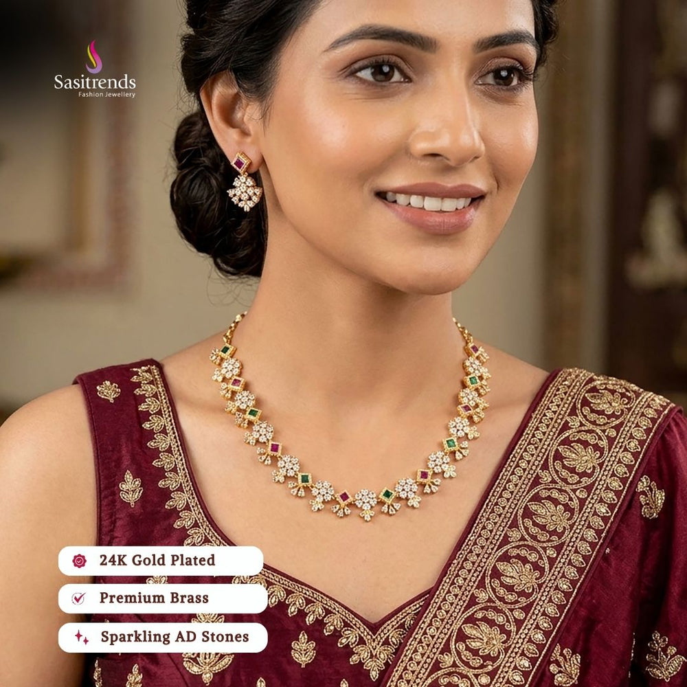 Party wear guaranteed 24k micro gold plated american diamond necklace set - Sasitrends