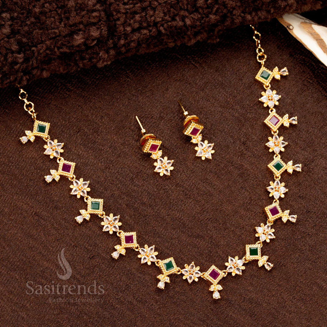 Traditional Jewellery Set with Ruby and Emerald Stones -Sasitrends 