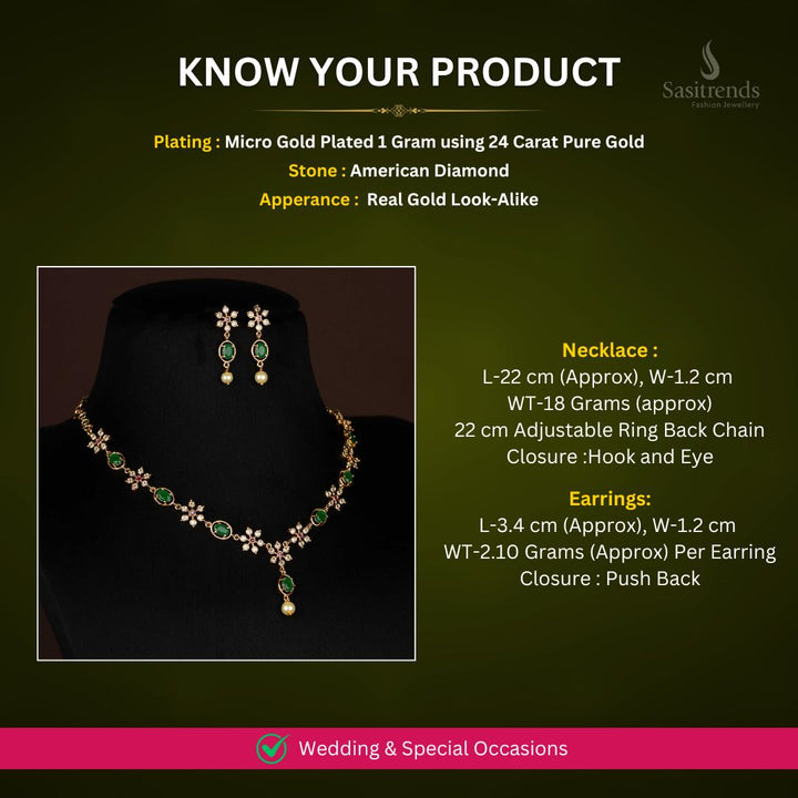 Micro Gold plated AD necklace set Measurement Images - Sasitrends