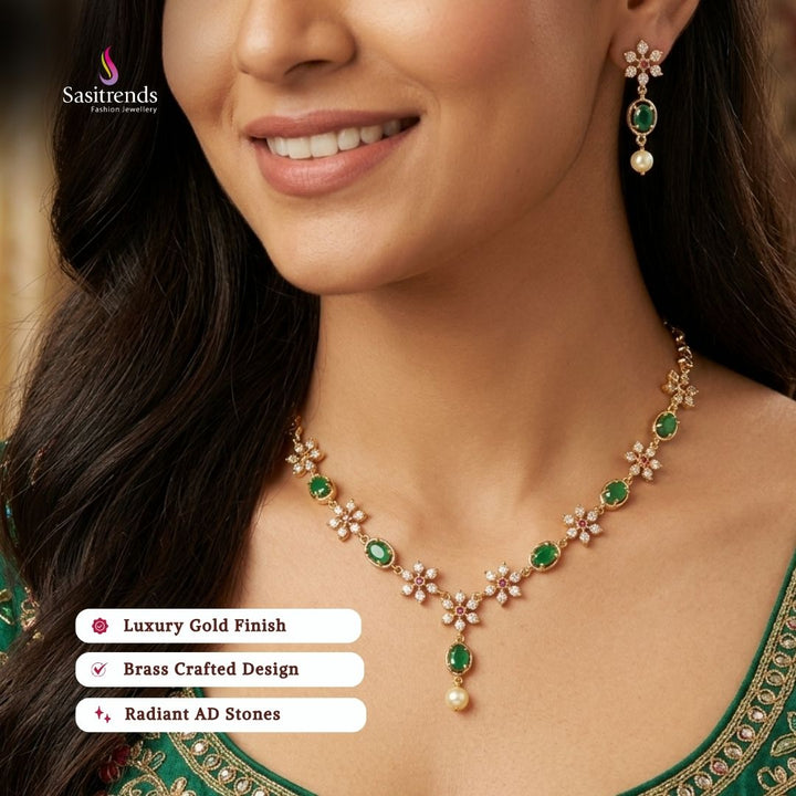 Party wear guaranteed 24k micro gold plated american diamond necklace set - Sasitrends