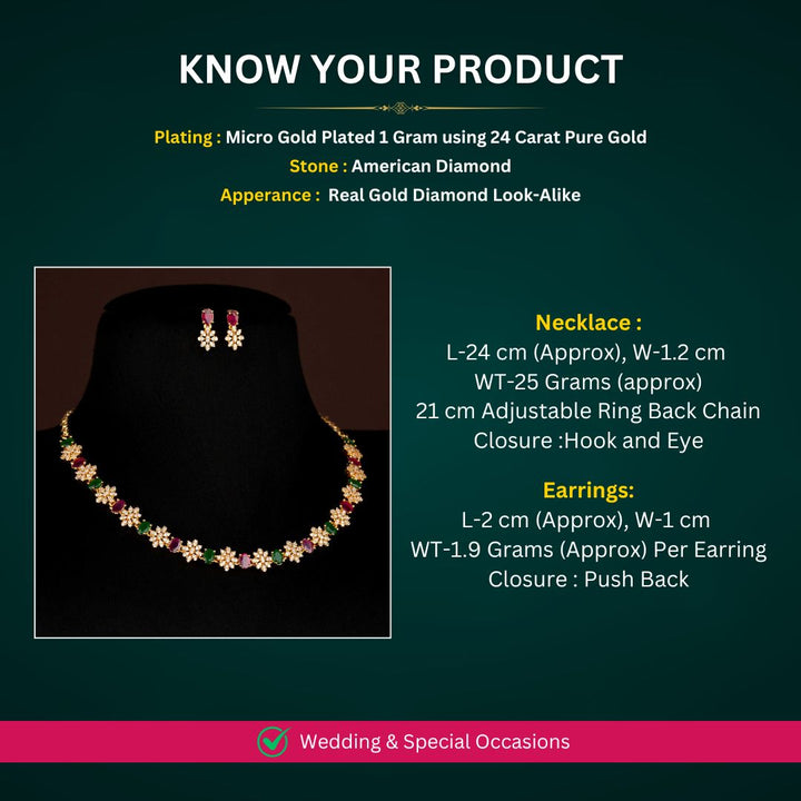 Micro Gold Plated americon Daimond Necklace Set Measurement image - Sasitrends