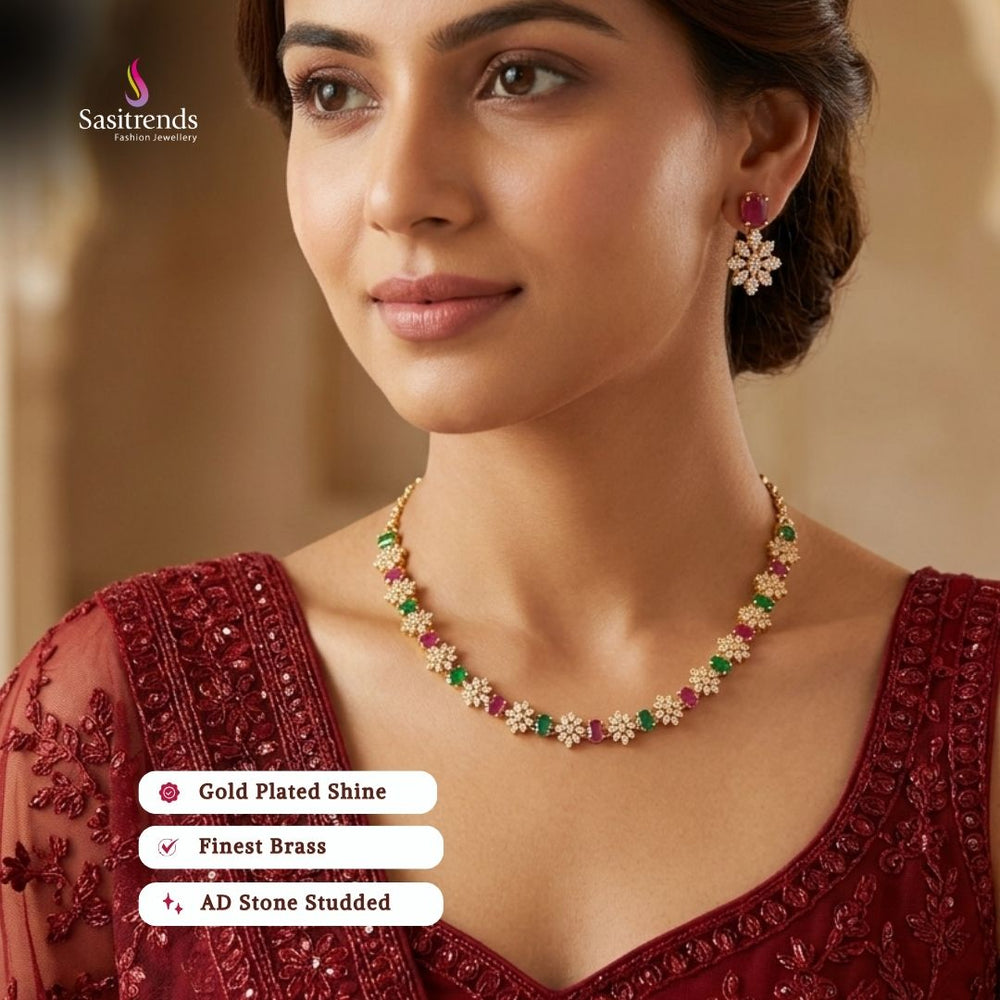 Party wear guaranteed 24k micro gold plated american diamond necklace set - Sasitrends