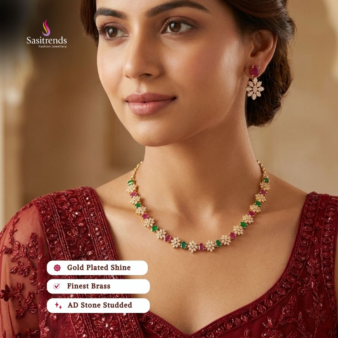 Party wear guaranteed 24k micro gold plated american diamond necklace set - Sasitrends
