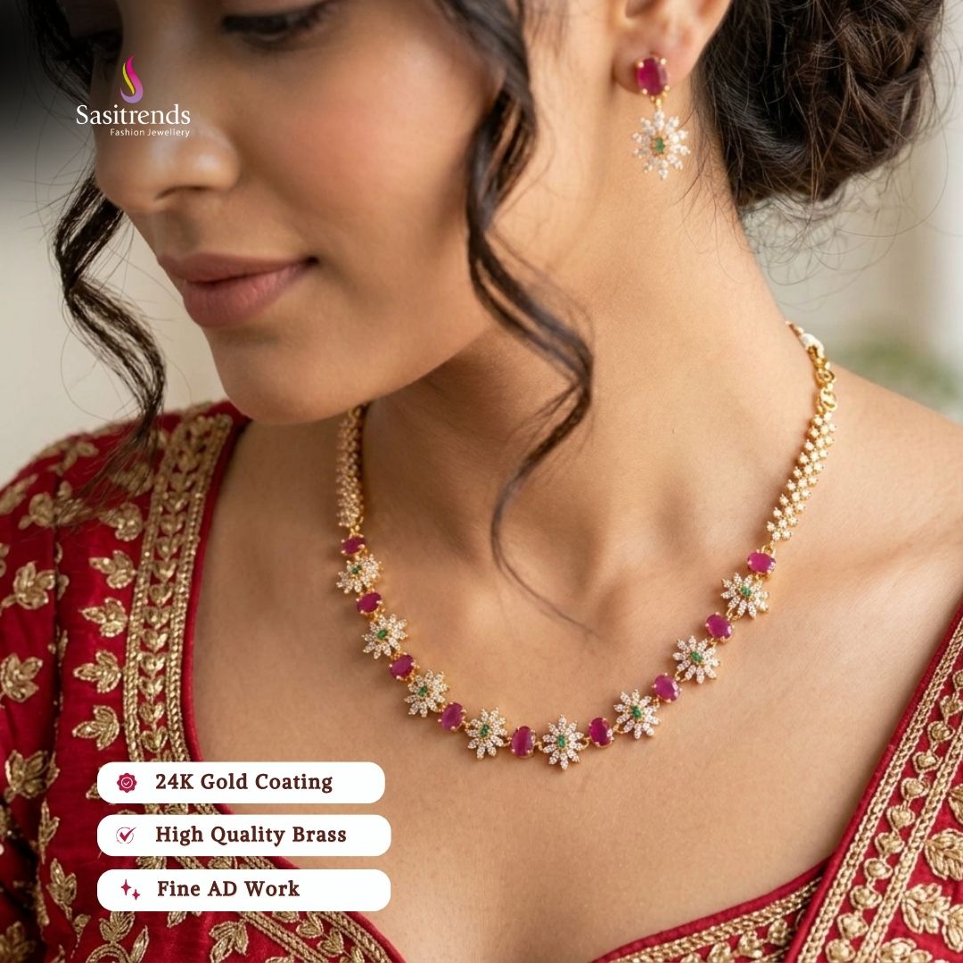 Party wear guaranteed 24k micro gold plated american diamond necklace set - Sasitrends