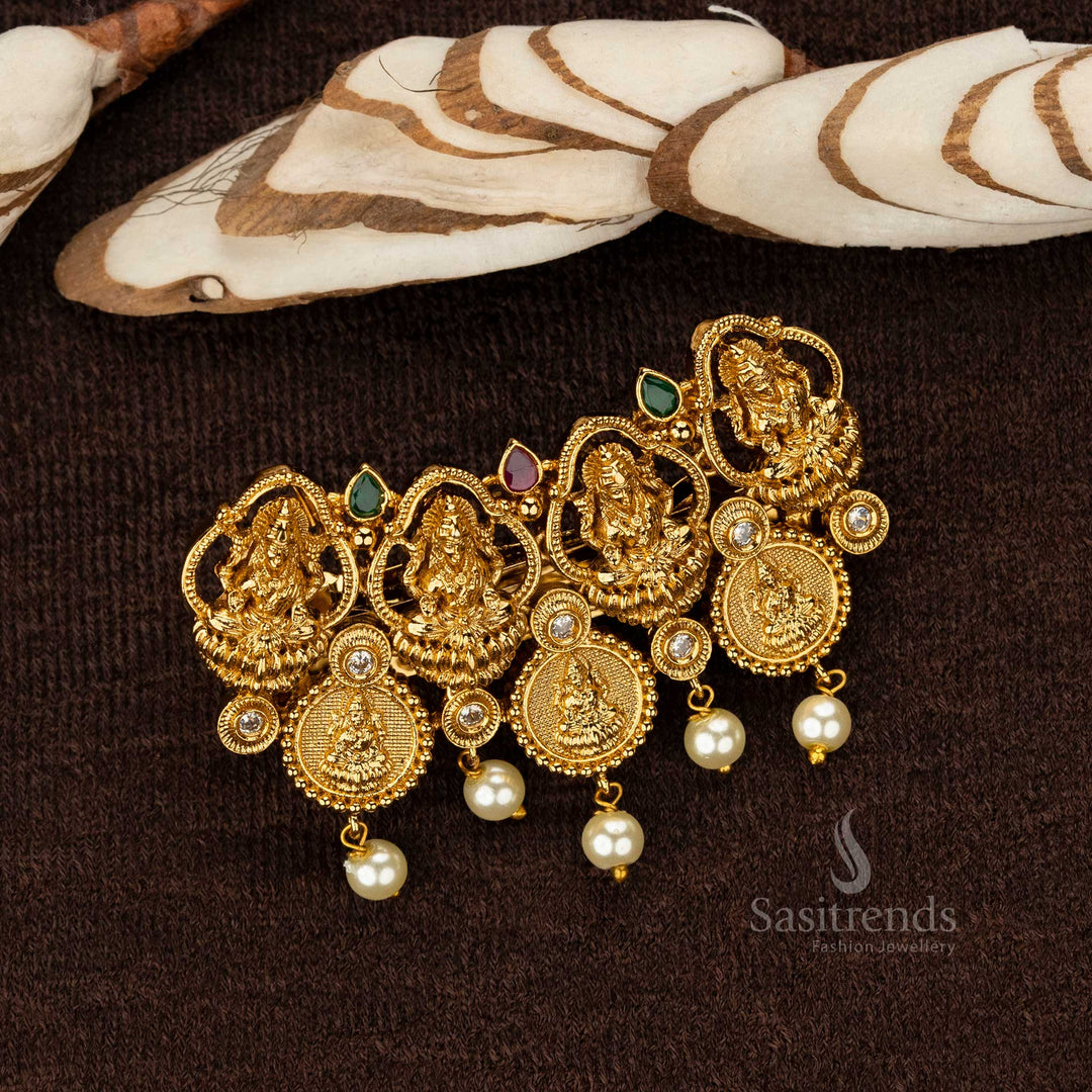 Temple Matte Gold Plated Hair Clip with Lakshmi Coin Sasitrends