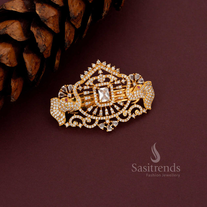 Elegant American Diamond Elephant Design Hair Clip featuring colourful stone embellishments for festive and party wear - Sasitrends