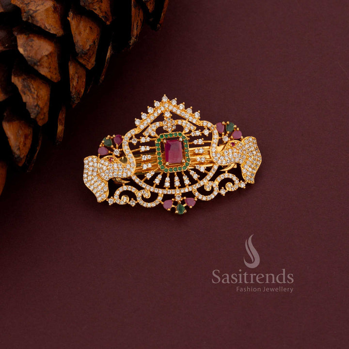 Elegant American Diamond Elephant Design Hair Clip featuring colourful stone embellishments for festive and party wear - Sasitrends