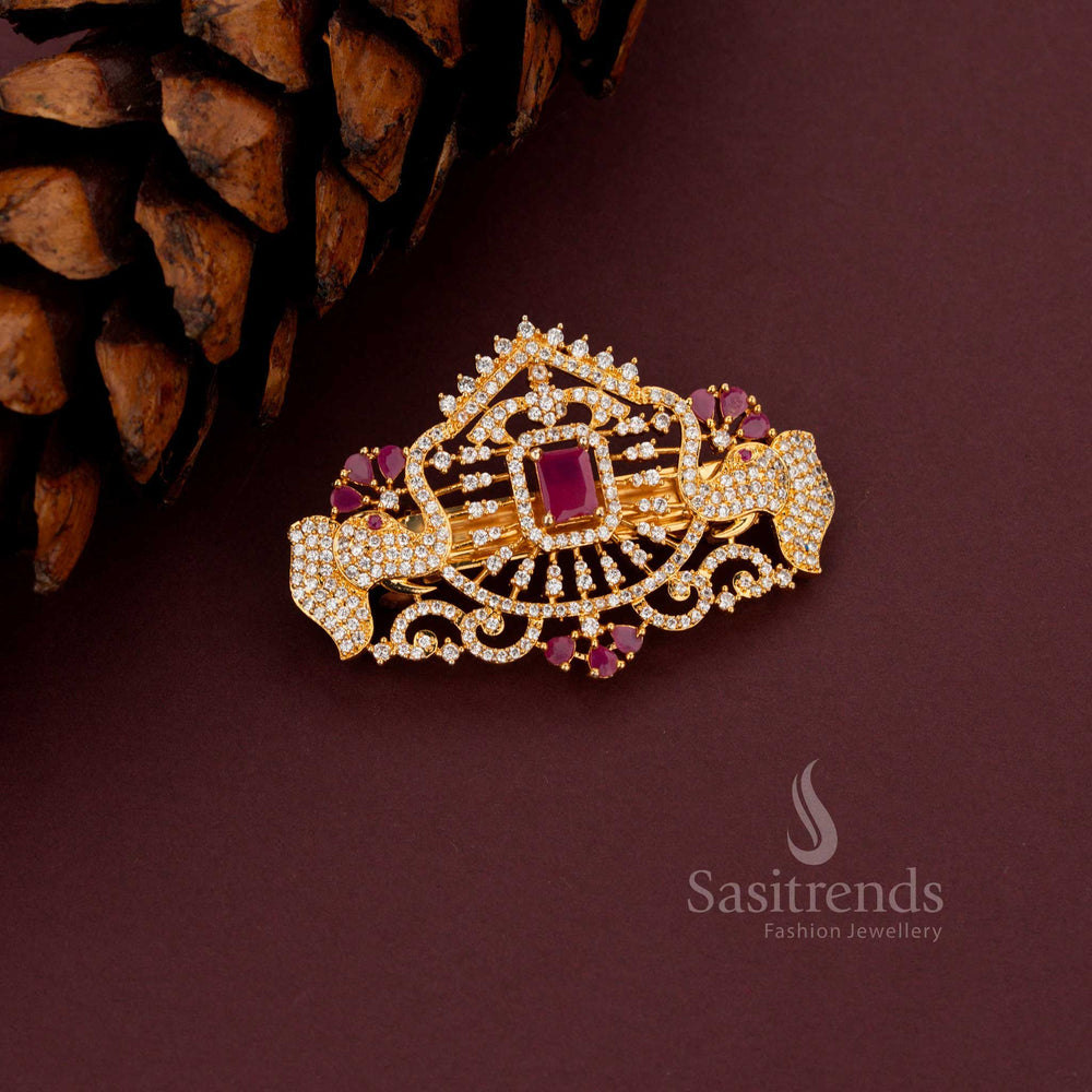 American Diamond Elephant Hair Clip with multi-colour stones and intricate detailing for elegant hairstyles - Sasitrends