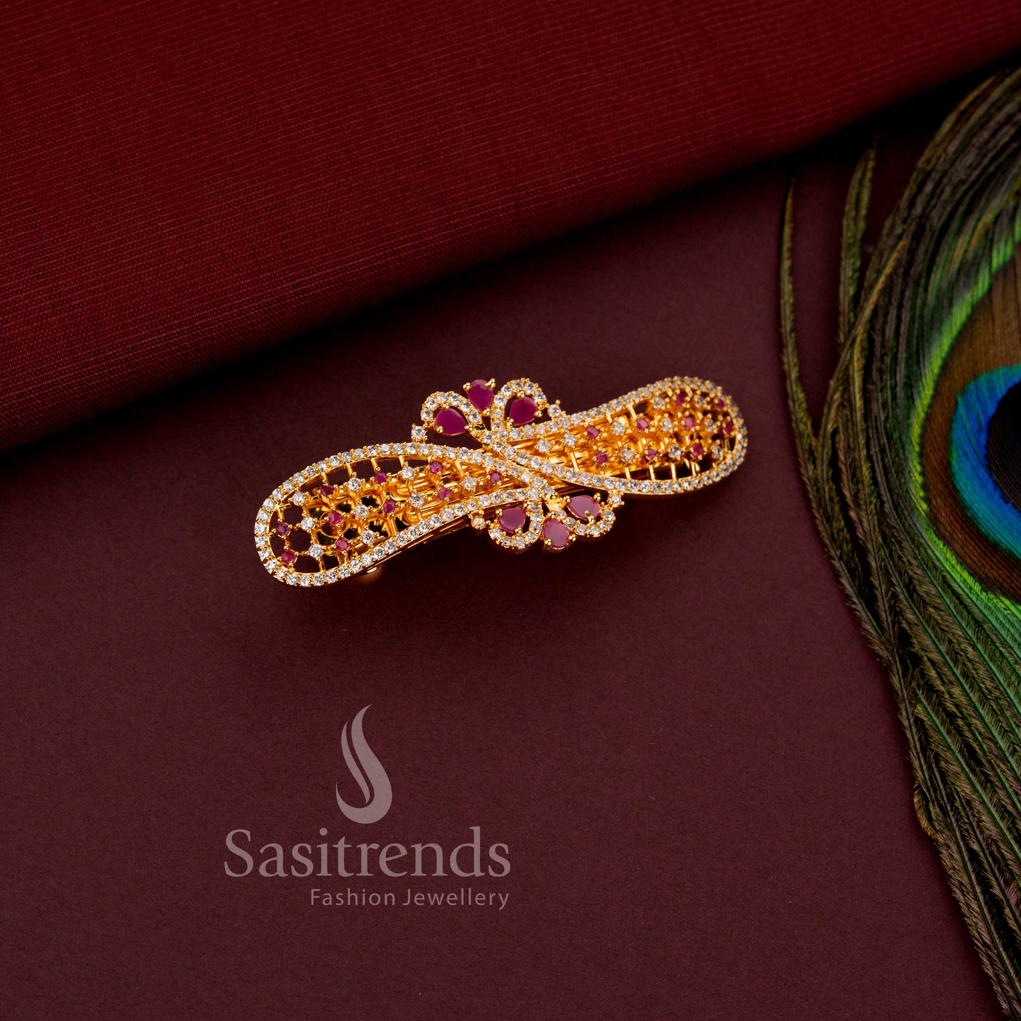 American Diamond Hair Clip with lattice and floral motifs - Sasitrends