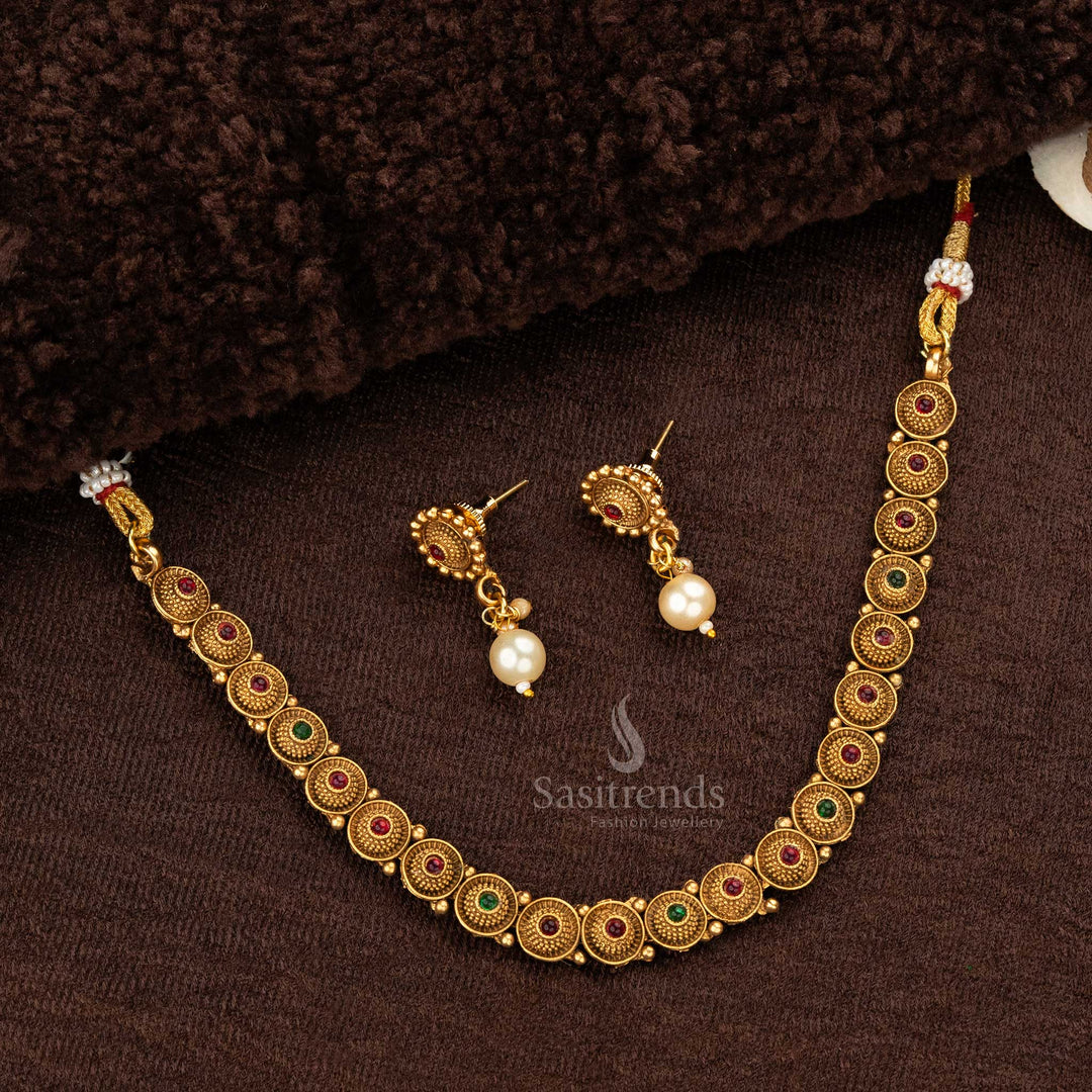 Wonderful Collection of Classic Matte Gold Plated Temple Necklace Jewellery Set with Ruby and Ruby-Green Stones