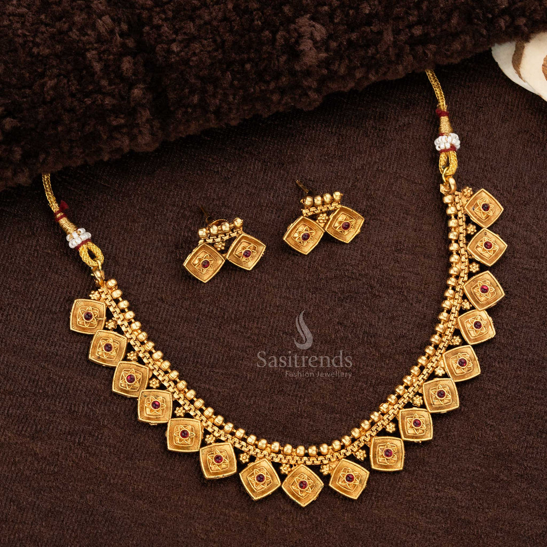 Wonderful Collection of Classic Matte Gold Plated Temple Necklace Jewellery  Set with Ruby and Ruby-Green Stones