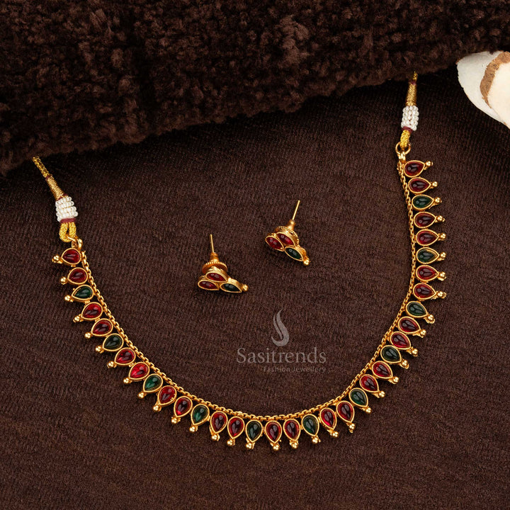 Stunning Classic Matte Gold-Plated Necklace Jewellery Set with Teardrop Stones - Sasitrends
