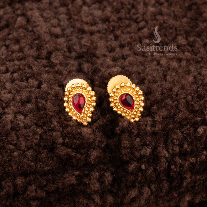 Elegant ruby teardrop design necklace and earrings set, ideal for traditional events and celebrations - Sasitrends