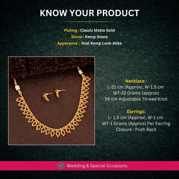 Beautiful ruby and green combination teardrop necklace set with matching earrings for festive occasions - Sasitrends