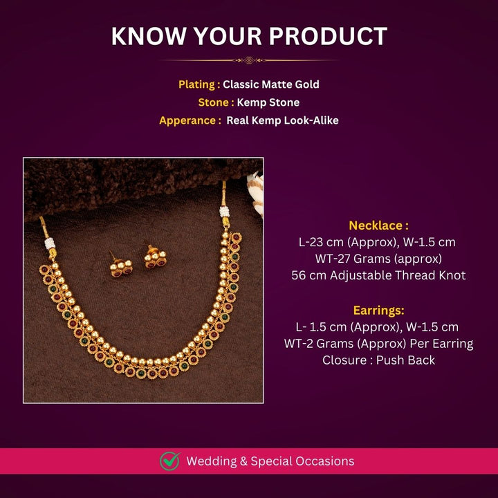 Beaded ruby necklace with matching earrings for temple wear - Sasitrends