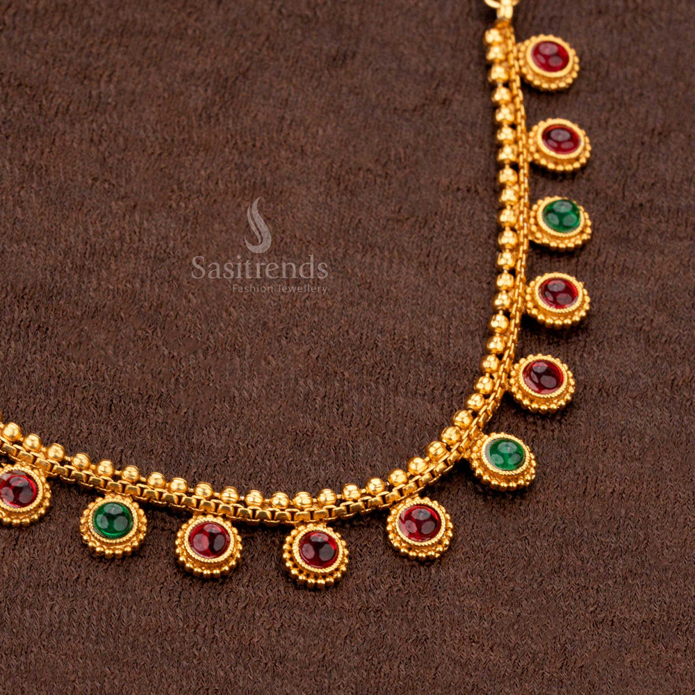 Dual-tone ruby-green necklace for temple wear and festive occasions - Sasitrends