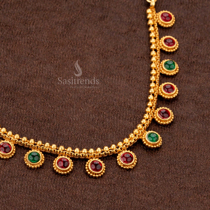 Dual-tone ruby-green necklace for temple wear and festive occasions - Sasitrends