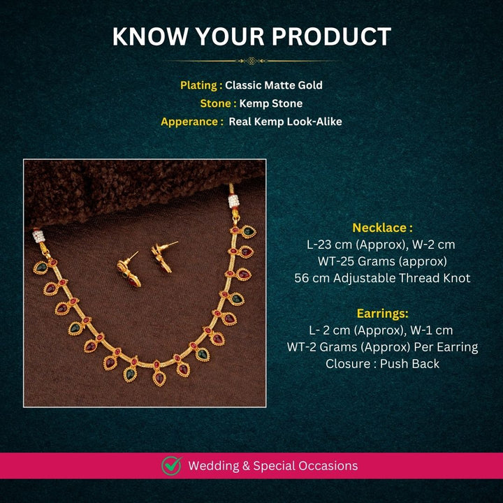 Traditional ruby-green drop-motif temple necklace in a classic style - Sasitrends