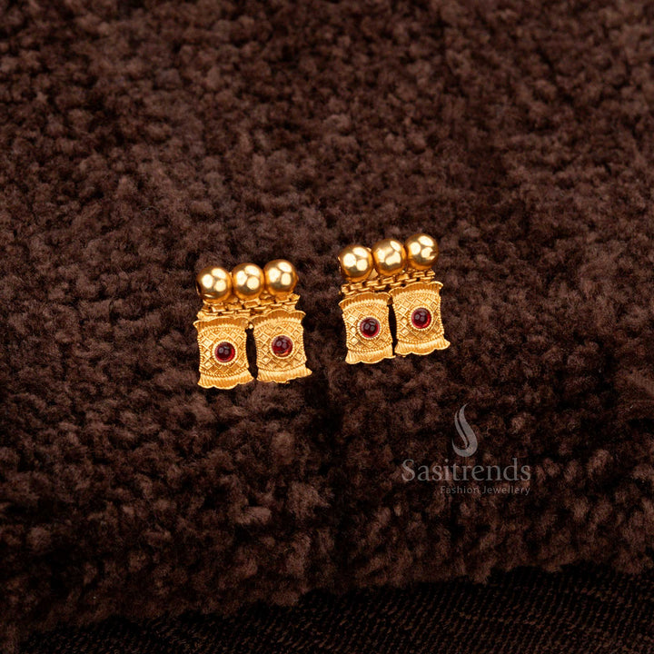 Elegant temple necklace with ruby accents and intricate square designs - Sasitrends