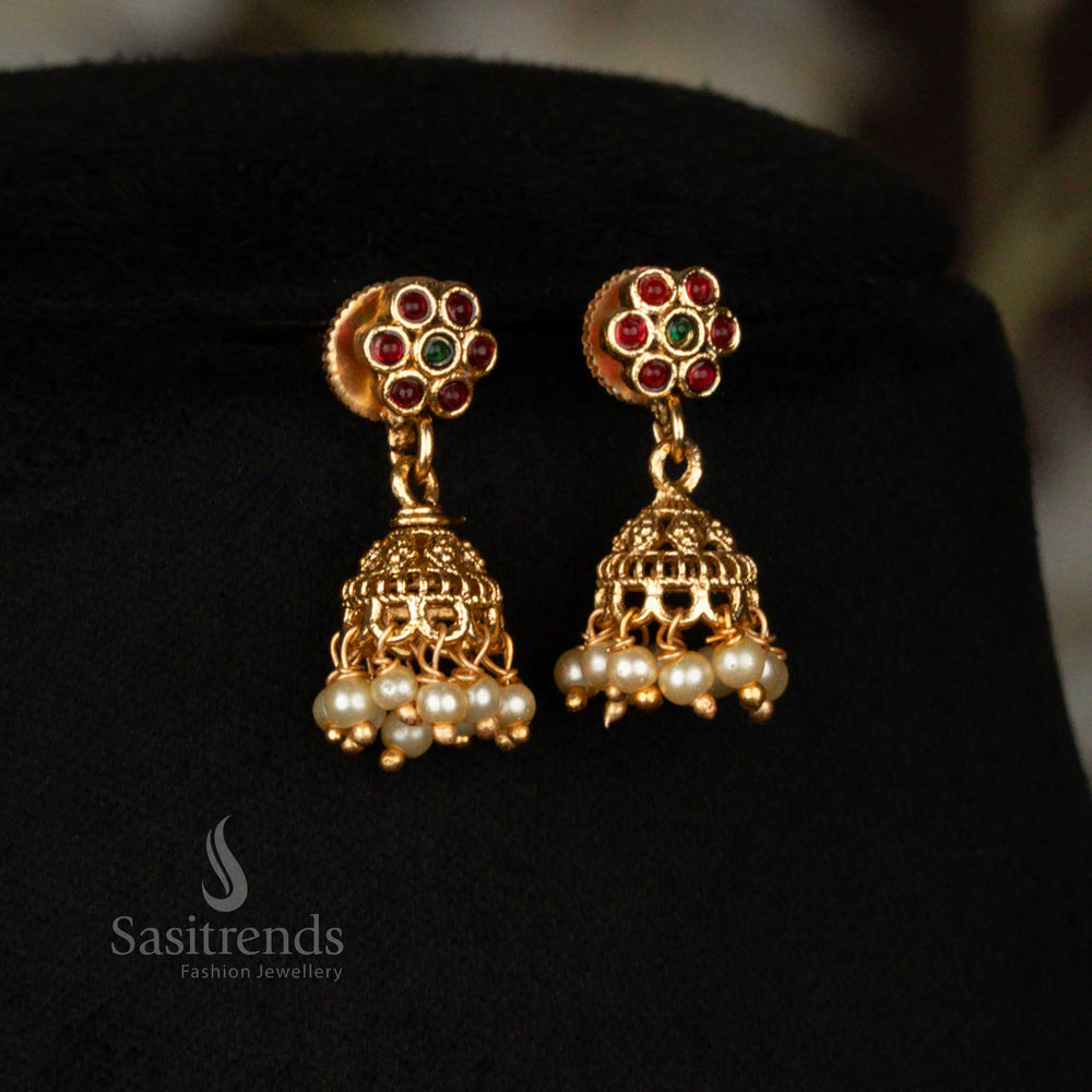 Temple Style Floral Necklace with Beads and Matching Earrings – Sasitrends