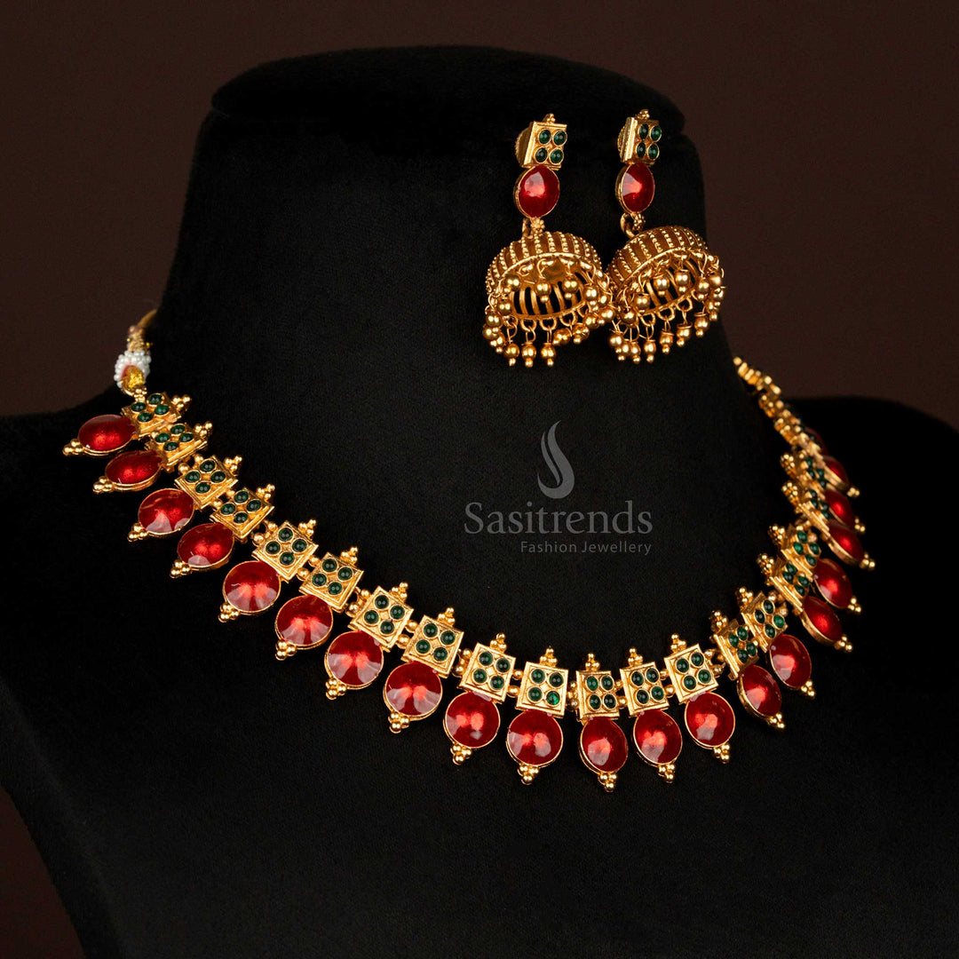 Traditional Temple Jewellery Set with Glass Stone Work – Wedding Wear by Sasitrends