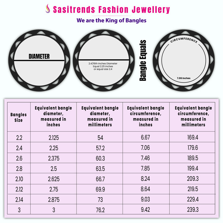 Oxidised Bracelet Bangles Measurement Image - Sasitrends
