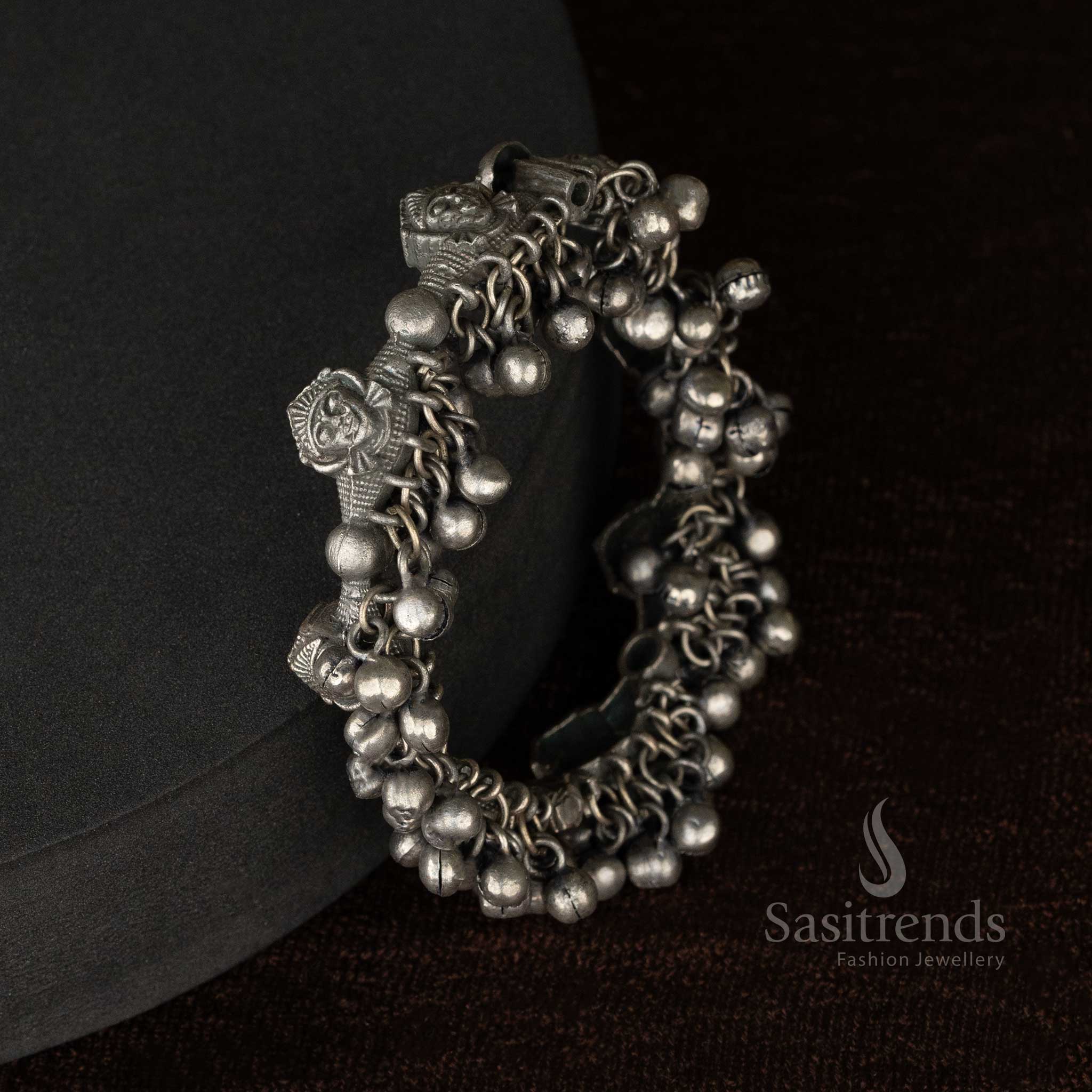 Antique  oxidised kada with bold circular beads patterns - Sasitrends