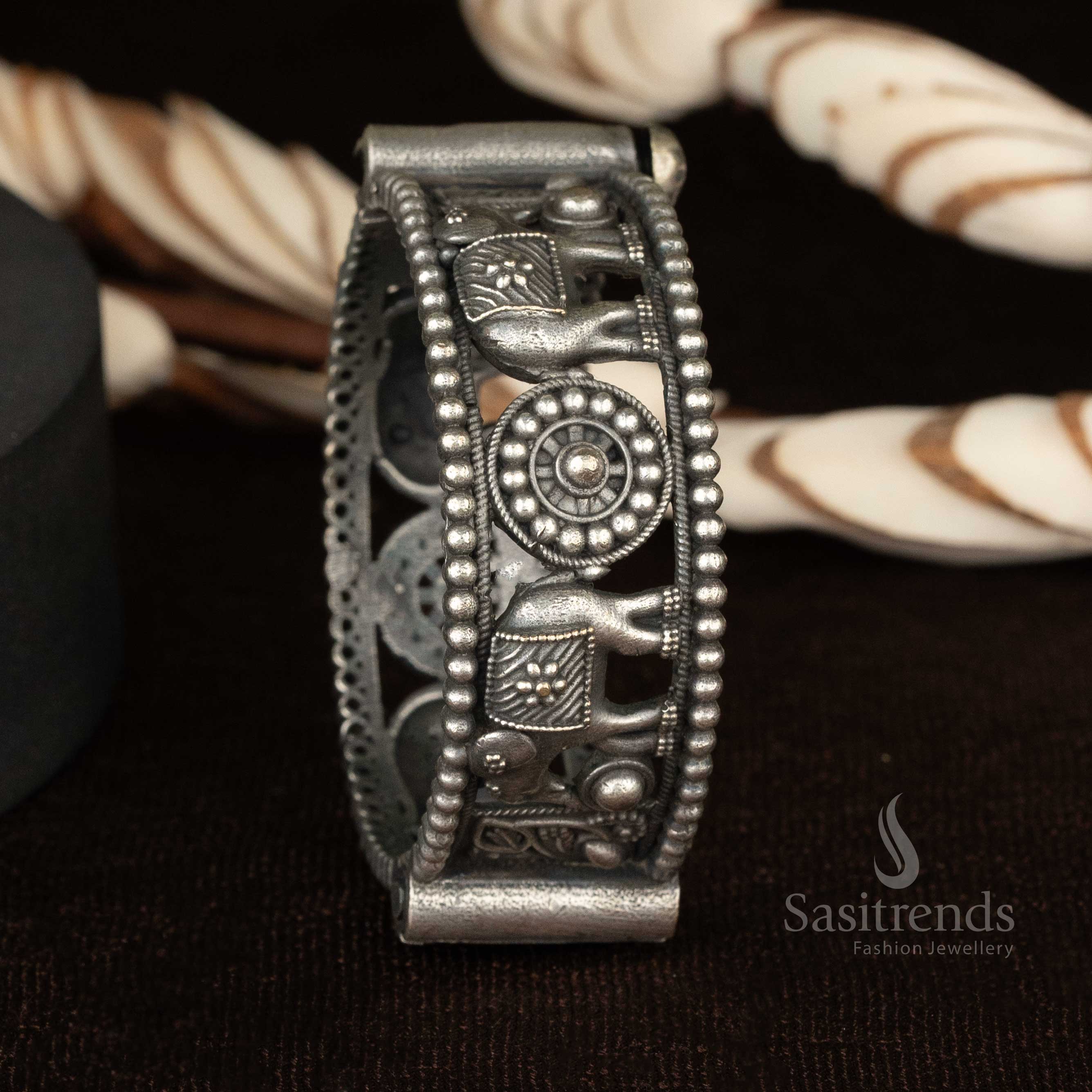 Silver Replica Oxidised Bangles Openable Collection - Sasitrends