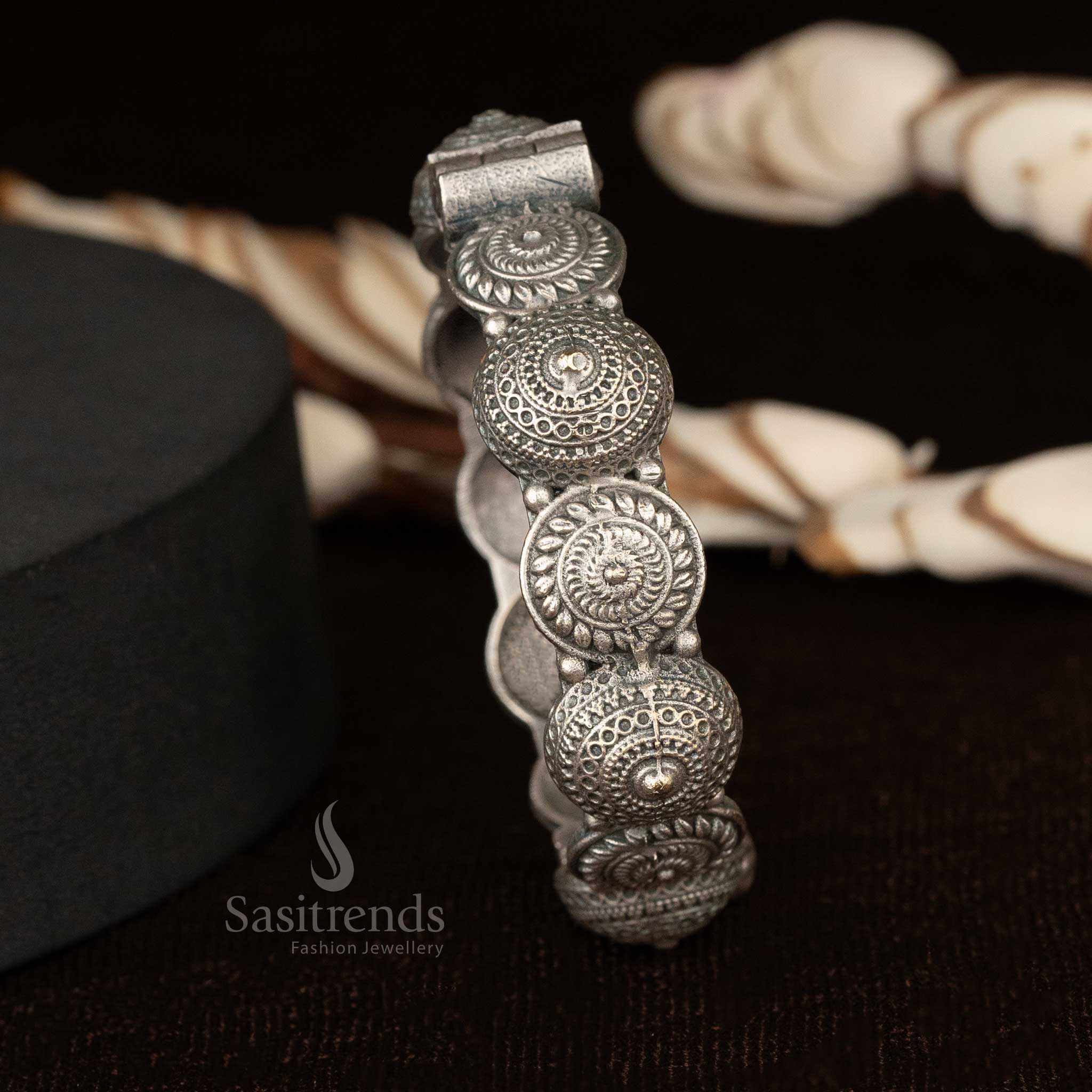 Silver Replica Oxidised Bangles Openable Collection - Sasitrends