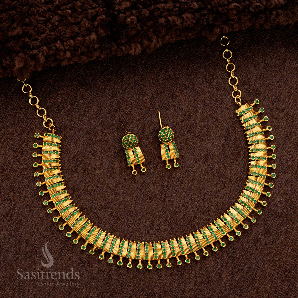 Traditional Temple Style American Diamond Necklace Set – Matte Finish - Sasitrends