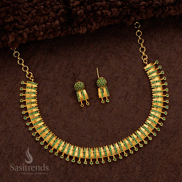 Traditional Temple Style American Diamond Necklace Set – Matte Finish - Sasitrends