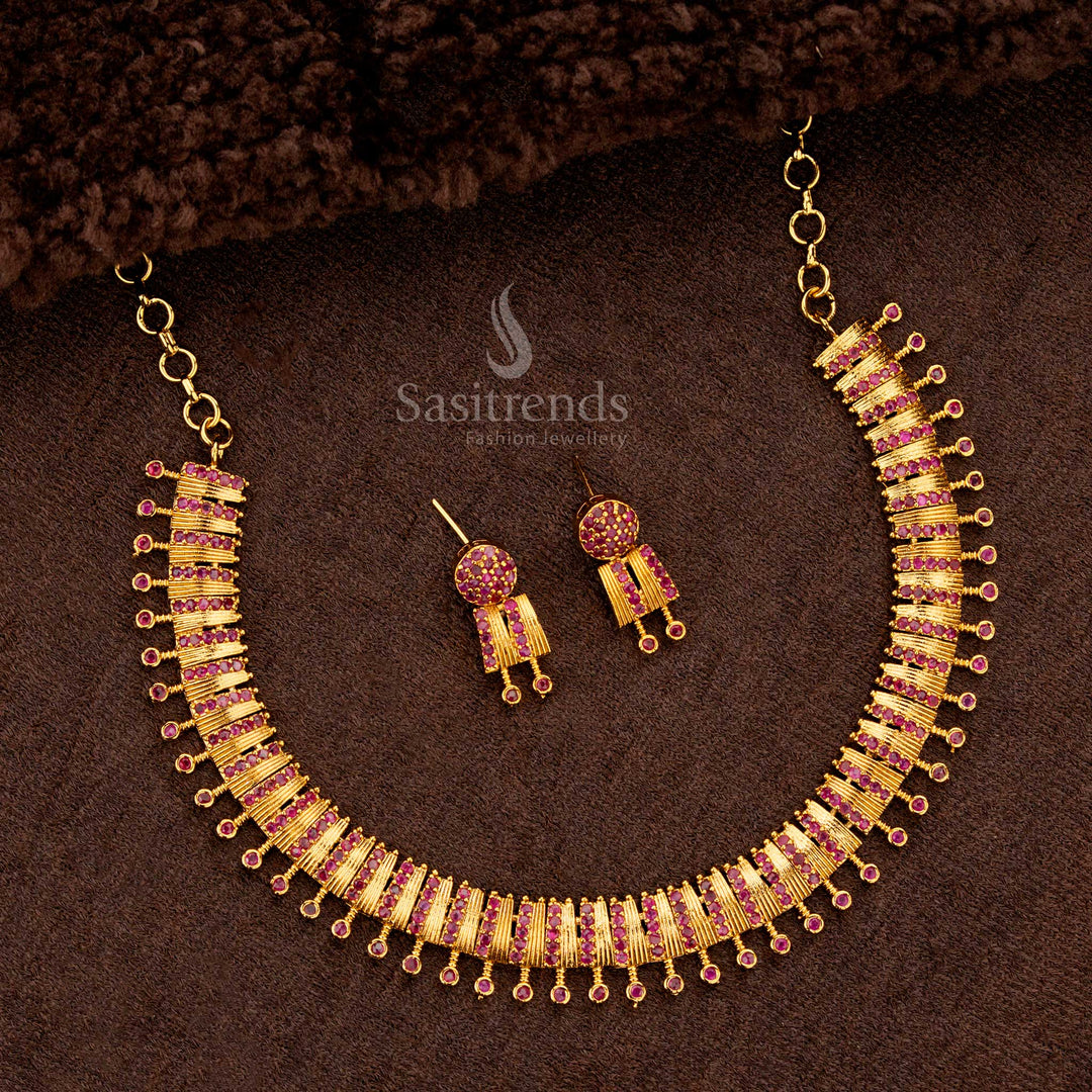 Bridal Matte Gold Ruby Necklace Set with Earrings for Wedding Wear – Sasitrends