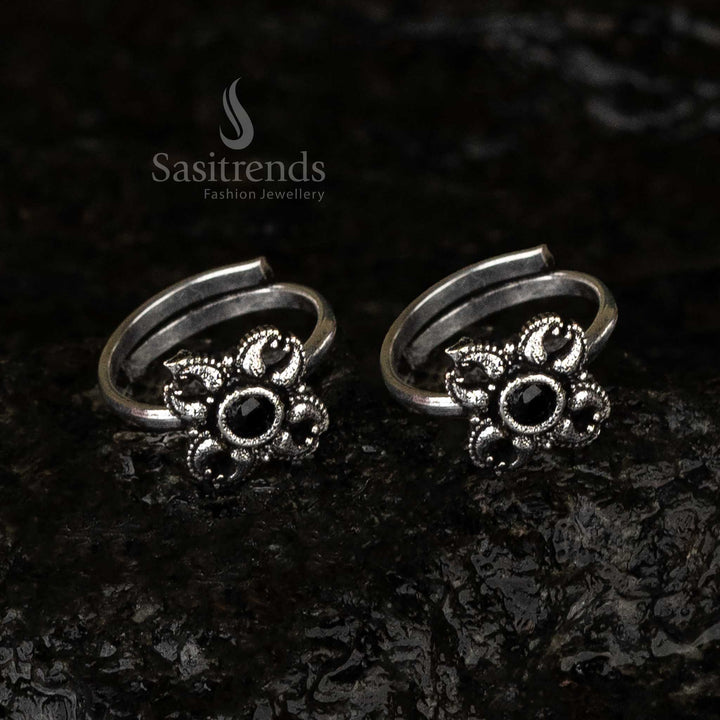 Gorgeous Oxidised Adjustable Floral Toe Rings Combo with Intricate Design For Special Occasions - Sasitrends