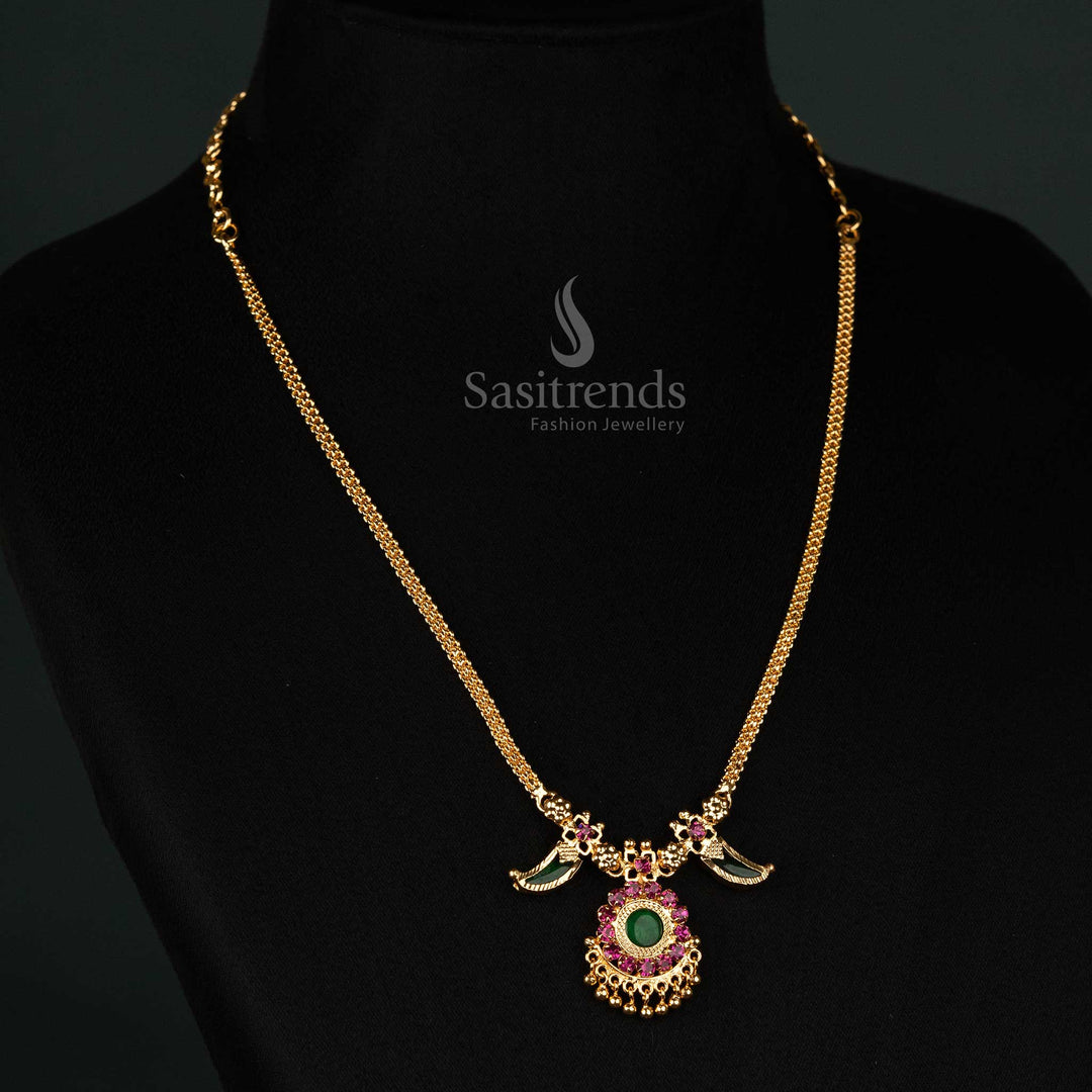 Unique micro gold plated Kerala style Palakka necklace with single petal design showcasing a bright 24 carat gold finish - Sasitrends