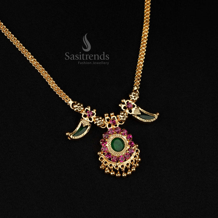 Classic one gram micro gold plated Kerala style Palakka necklace featuring a single petal design with guaranteed 24 carat gold look perfect for traditional occasions - Sasitrends