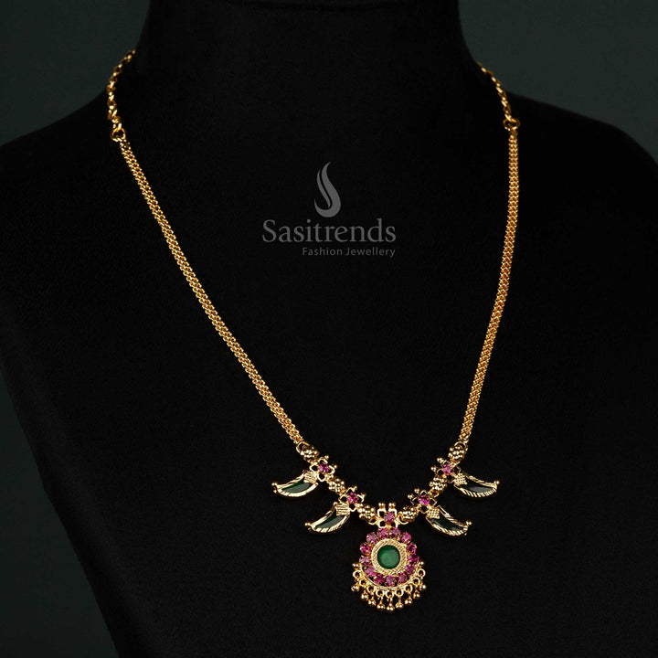 Graceful micro gold plated one gram Palakka necklace in Kerala style with 2 petal floral pattern and 24 carat finish for exquisite jewellery collections - Sasitrends