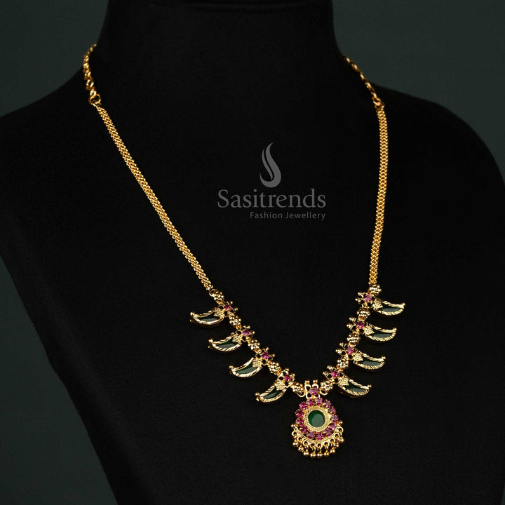 Stunning micro gold plated one gram Palakka necklace with 4 petal Kerala design and guaranteed 24 carat glow for luxurious jewellery lovers - Sasitrends
