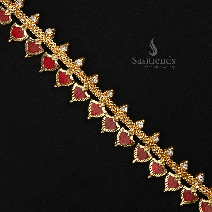 Traditional Palakka Design Necklace with Pink Stones - Micro Gold Plated - Sasitrends
