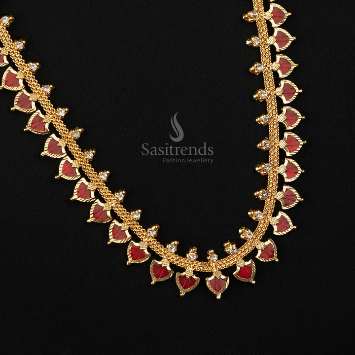 Traditional Palakka Design Necklace with Pink Stones - Micro Gold Plated - Sasitrends