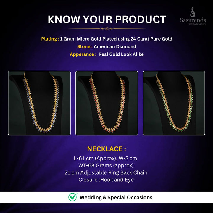 Micro Gold Plated AD Long Necklace Jewellery Set Measurement image - Sasitrends






