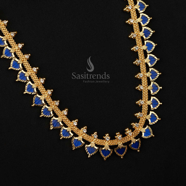 Traditional Palakka Design Necklace with Pink Stones - Micro Gold Plated - Sasitrends