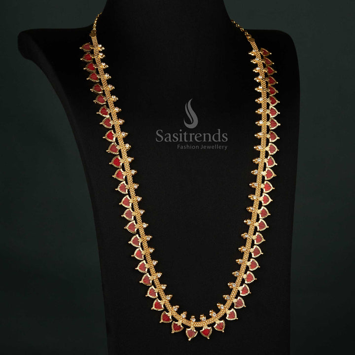 Traditional Palakka Design Necklace with Pink Stones - Micro Gold Plated - Sasitrends