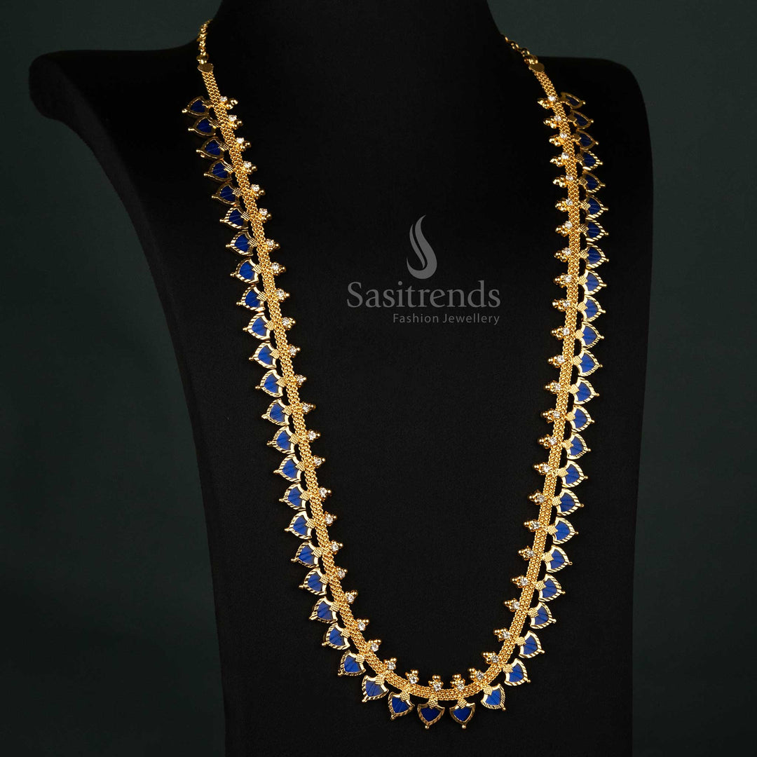 Traditional Micro Gold Plated Palakka Short Long Necklace with AD Stones  Sasitrends