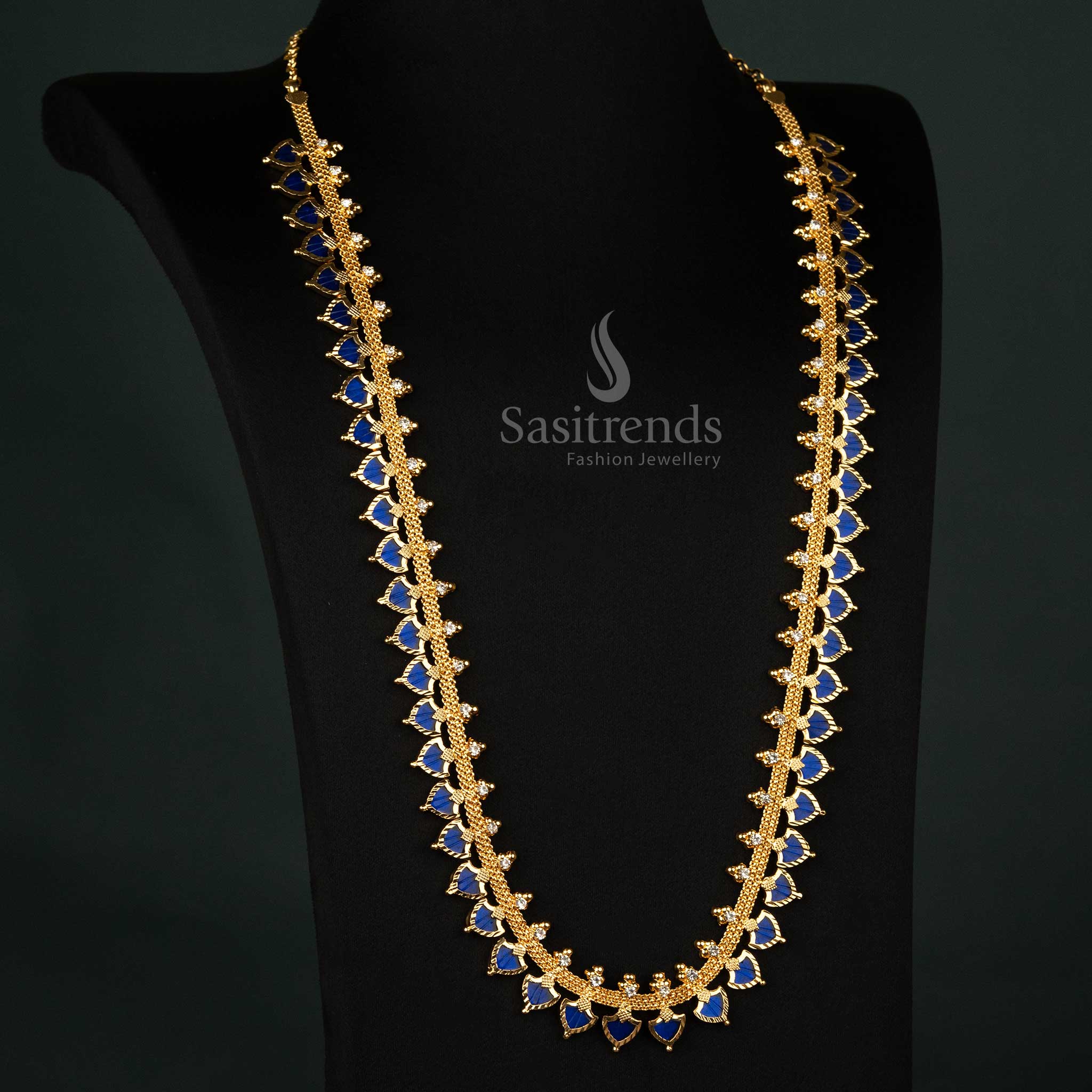 Traditional Palakka Design Necklace with Pink Stones - Micro Gold Plated - Sasitrends