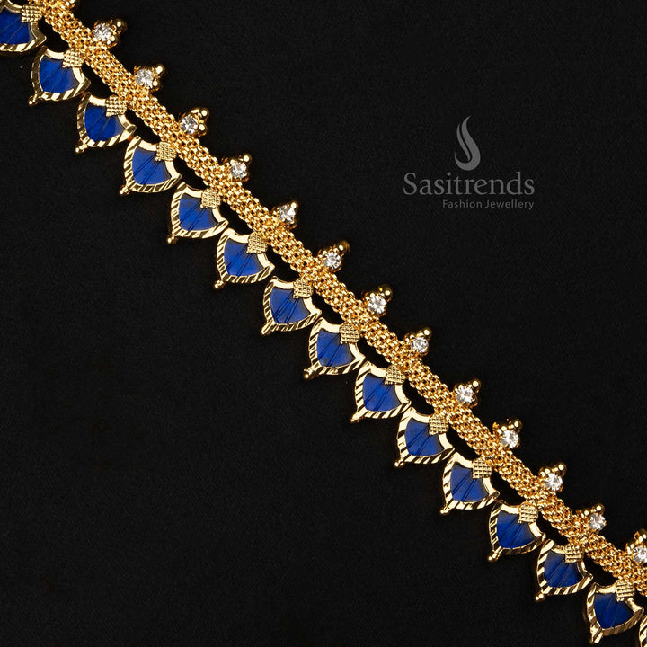 Traditional Palakka Design Necklace with Pink Stones - Micro Gold Plated - Sasitrends